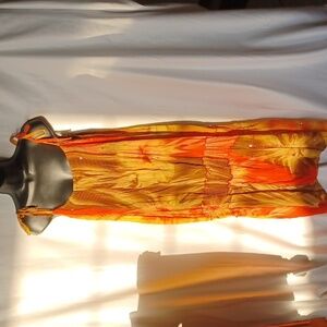 Woman's Dress, comfy, orange, yellow, brown,  tie shoulders